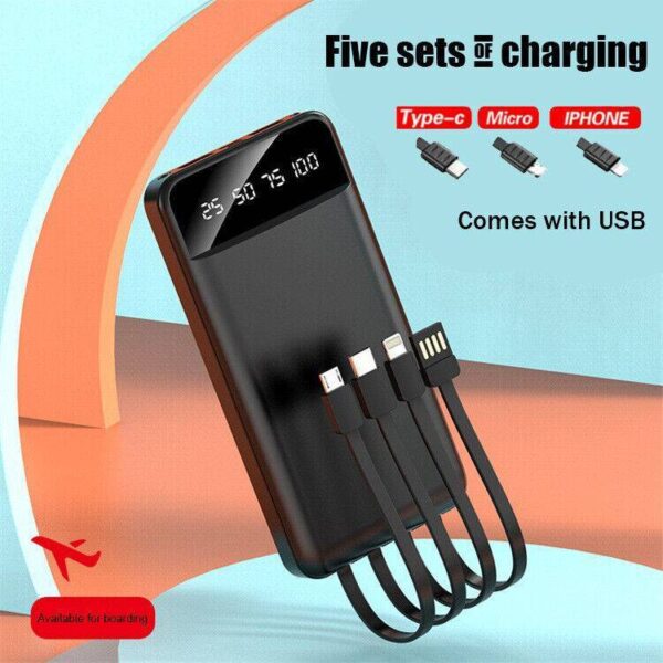 Portable Power Bank 10000mAh Power Bank - With 4 Built-in Cables Power Bank - Image 5