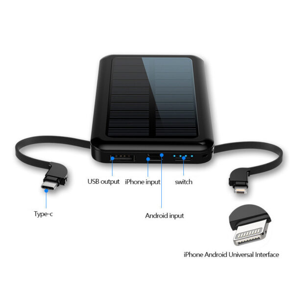 Square Aluminum Shell Solar Power Bank With Cable - Image 5