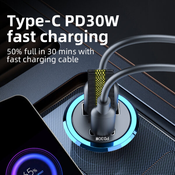 90W Car Charger Fast Charger Mini Metal Car Charger PD30W Fast Charging Hidden Mini Car Charger QC3.0 Car Charger - Image 4