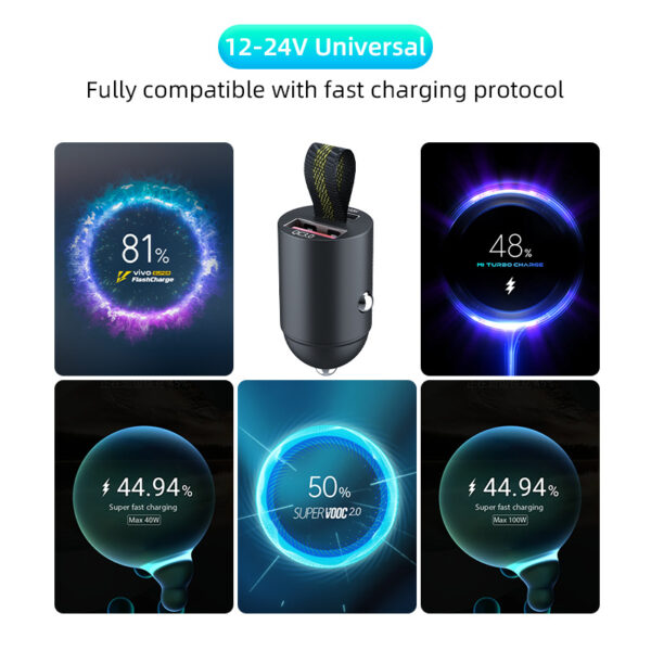 90W Car Charger Fast Charger Mini Metal Car Charger PD30W Fast Charging Hidden Mini Car Charger QC3.0 Car Charger - Image 5