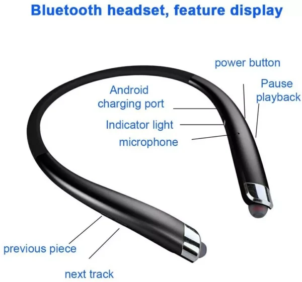 Bluetooth Headset, Bluetooth 5.0 Neckband Wireless Headset Retractable Earbuds - Image 2