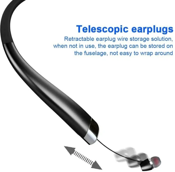 Bluetooth Headset, Bluetooth 5.0 Neckband Wireless Headset Retractable Earbuds - Image 5